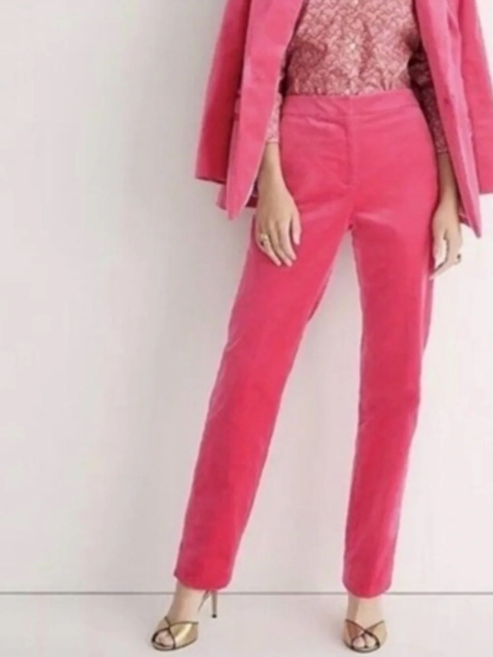 J.Crew Collection Tipped Stretch Velvet Pant Suit in vibrant Dragonfruit Pink